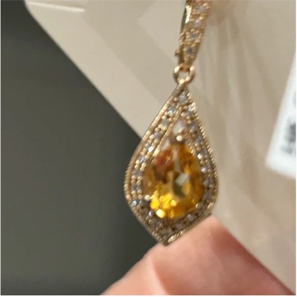 Vintage Citrine and White Sapphire 14K Gold Vermeil Pendant / Earrings Set NWT - Picture 8 of 13